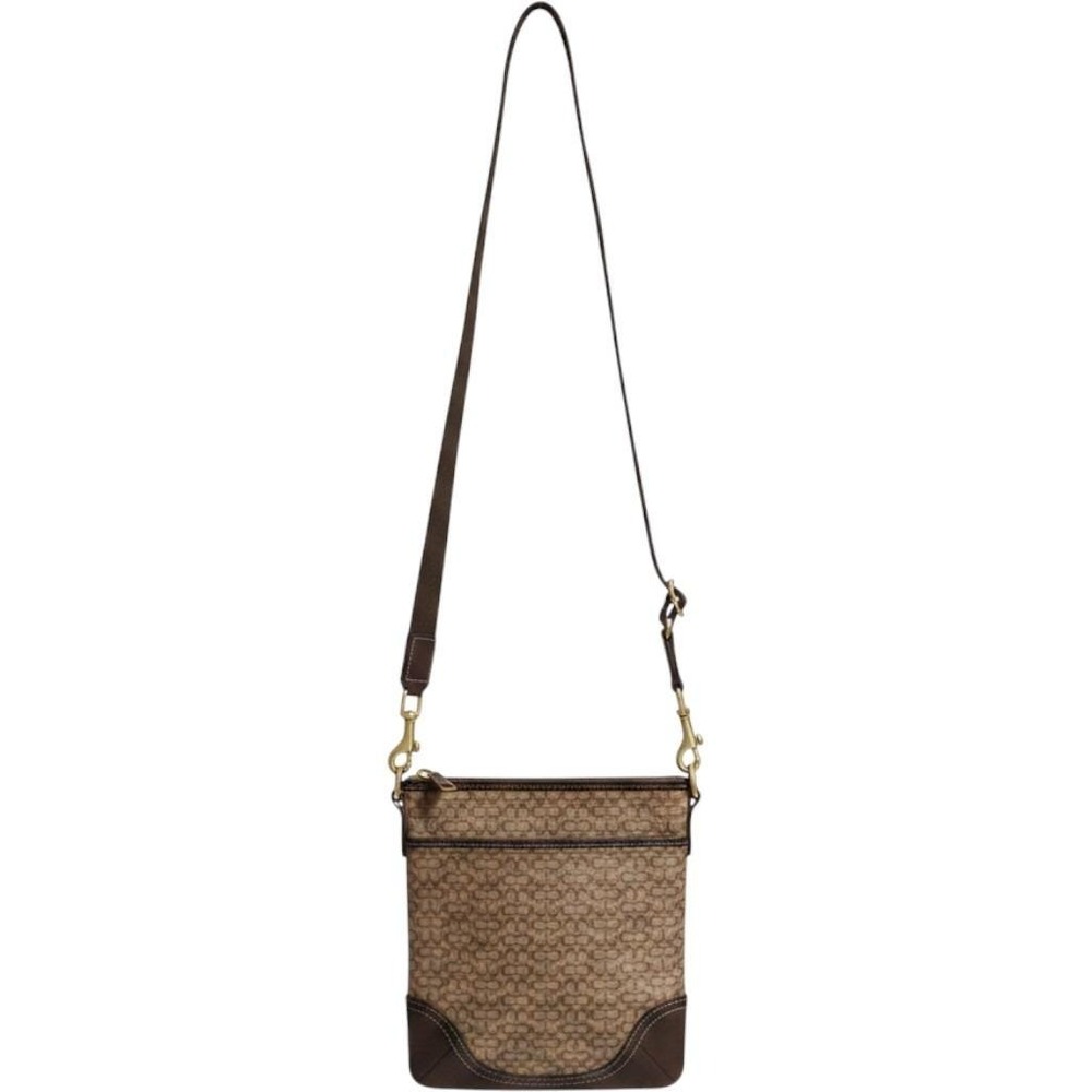 Vintage 2006  Coach Signature C  Crossbody Bag Brown Canvas Suede Trim